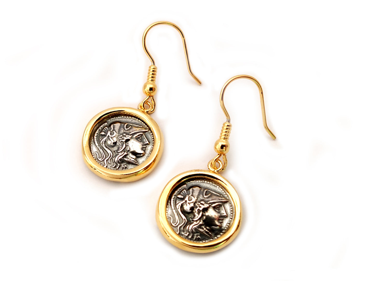 Greek Goddess Athena Silver Gold Plated Earrings 16mm