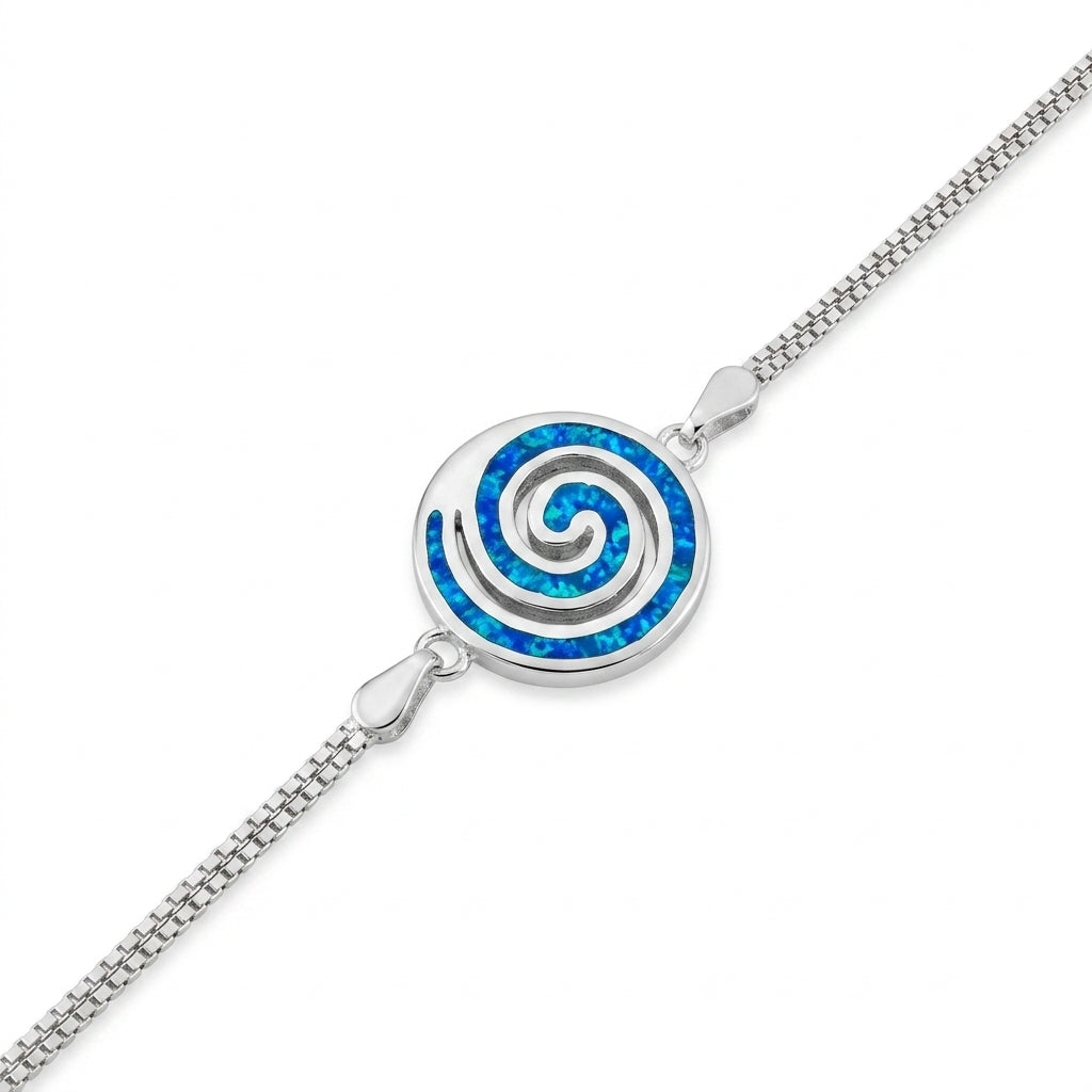 Handmade Greek silver bracelet with blue opal adjustable chain