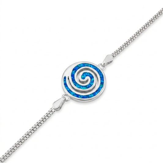 Handmade Greek silver bracelet with blue opal adjustable chain