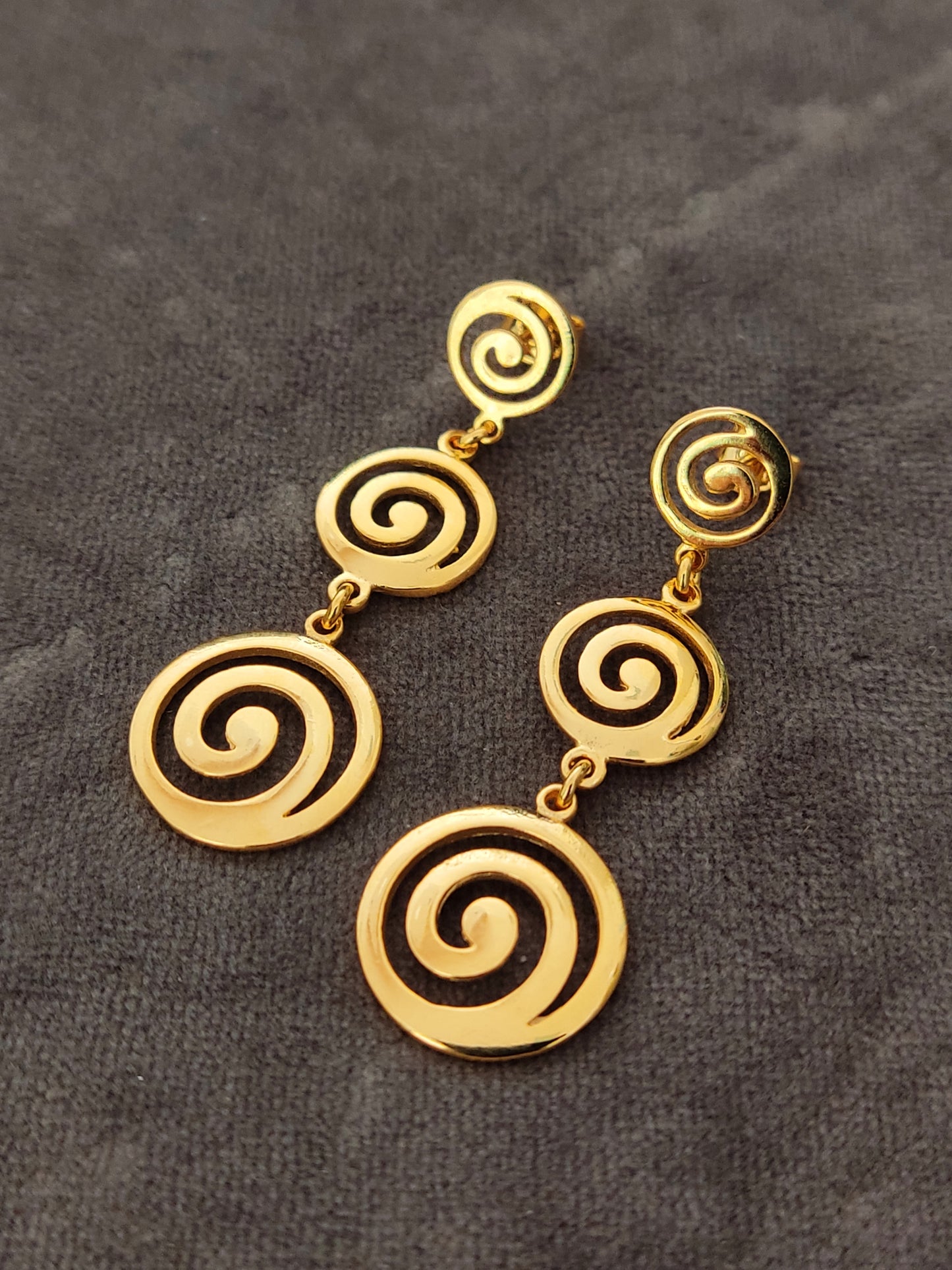 Greek Triple Spiral Gradual Gold Plated Silver Earrings