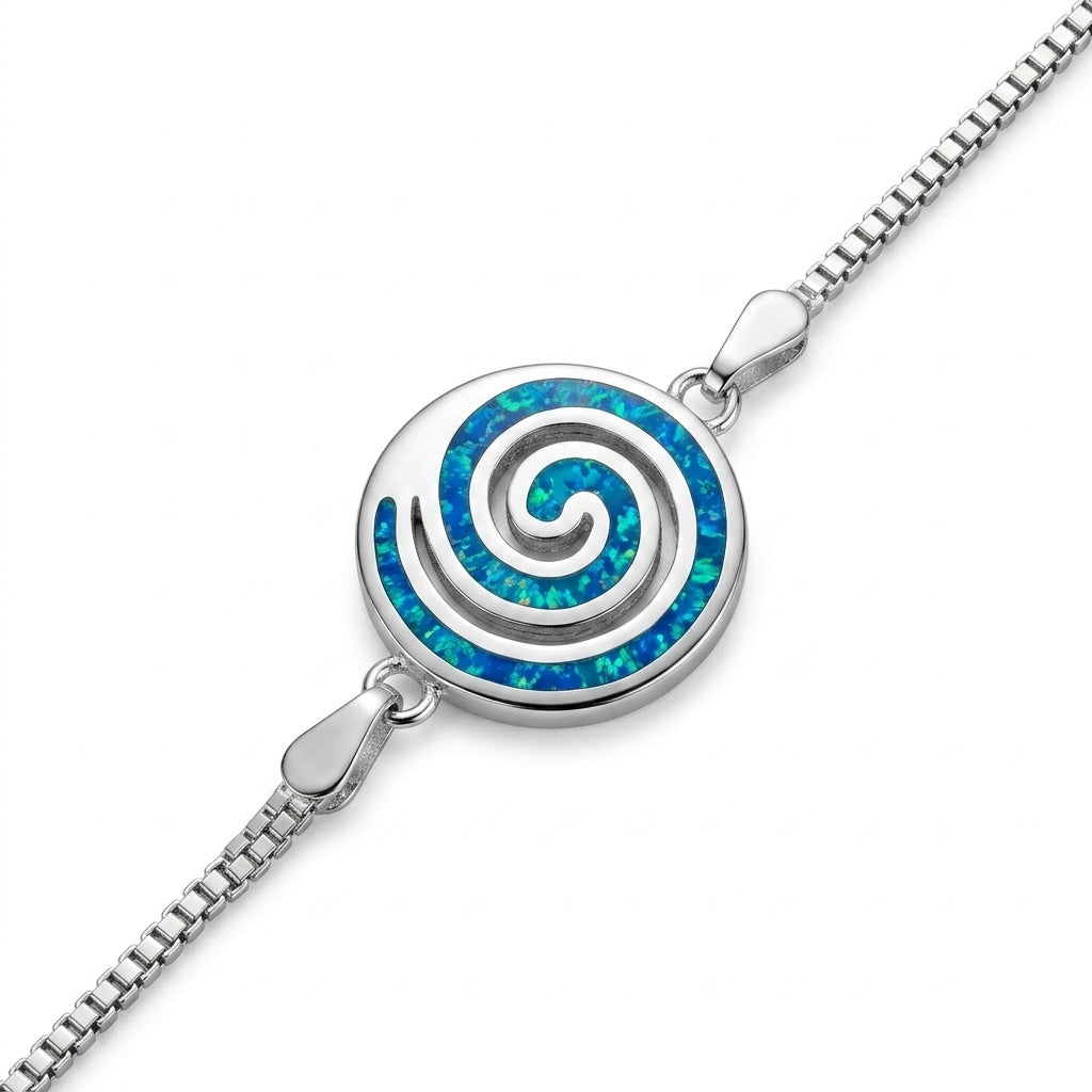 Sterling silver 925 blue opal double chain bracelet Greek infinity spiral