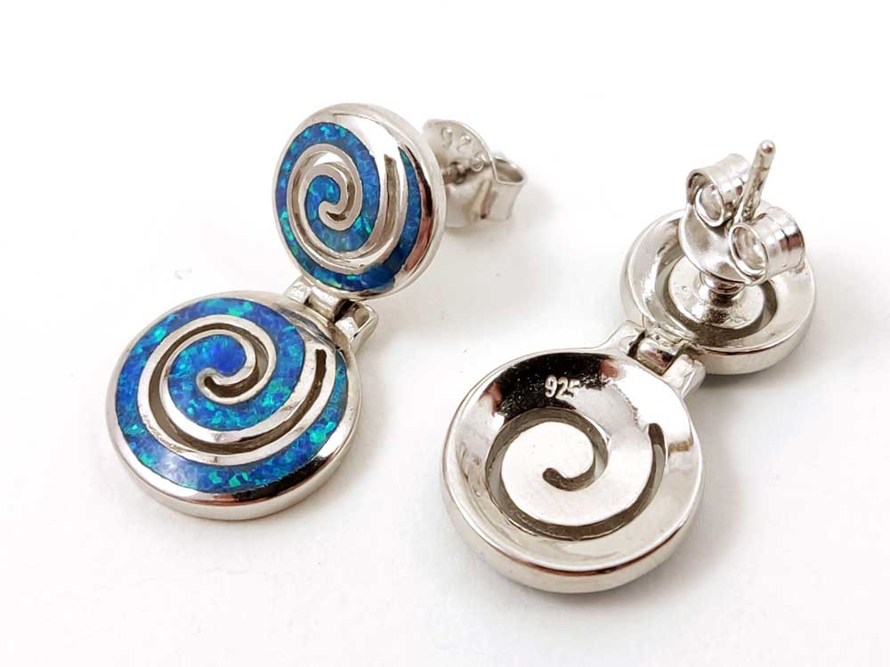Mesmerizing Blue Opal Gemstone Detail on Sterling Silver 925 Stud Earrings