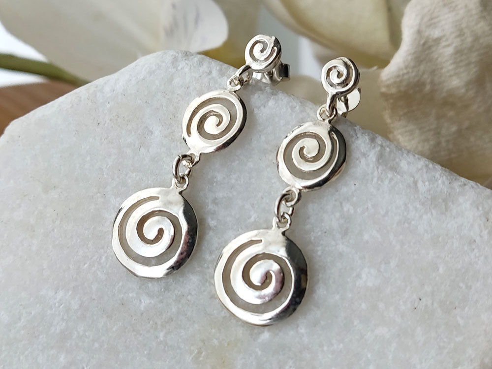 Handmade Greek spiral sterling silver stud earrings