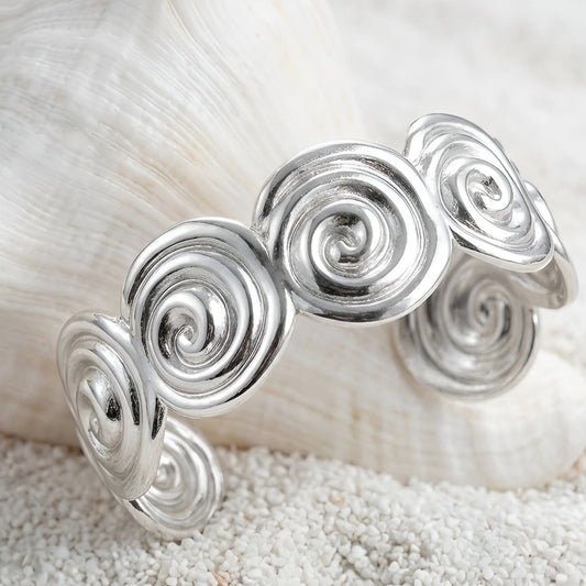 Stainless steel silver adjustable cuff bracelet with Circle of Life designs