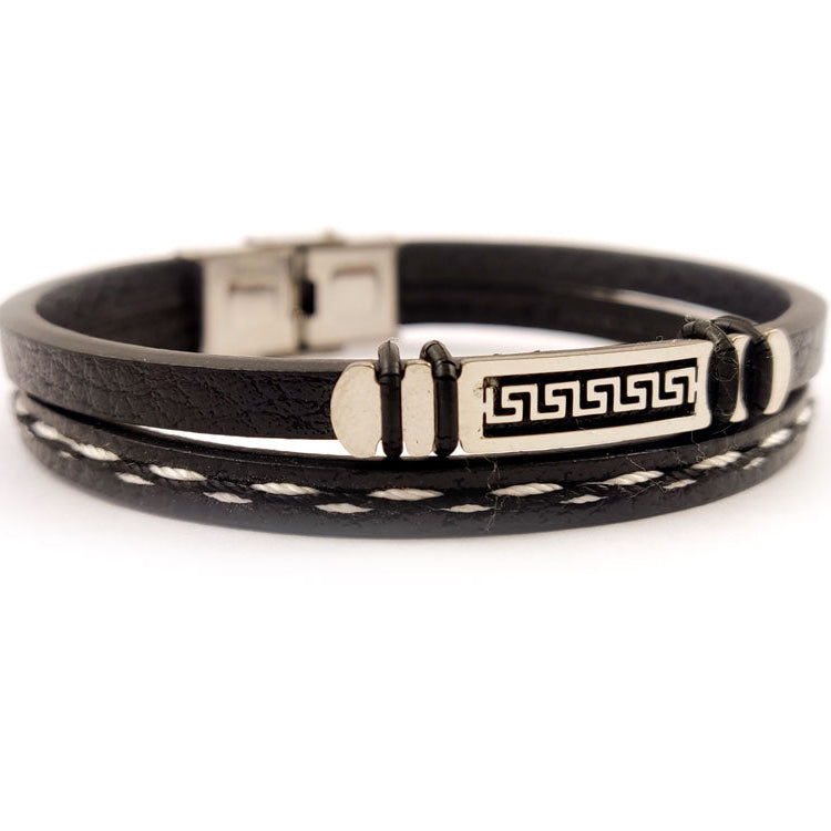 Handmade Greek men’s leather bracelet with stainless steel clasp