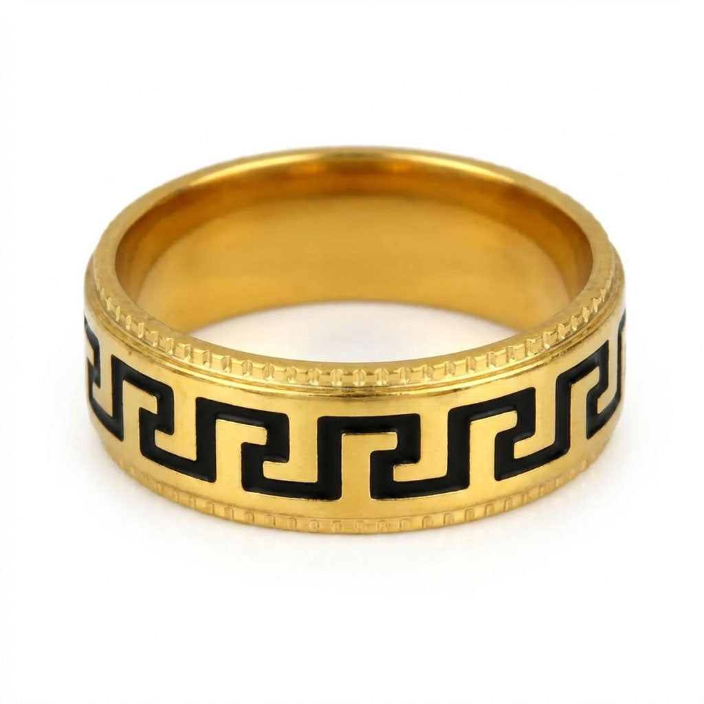 Black meander design spinner ring Greece made