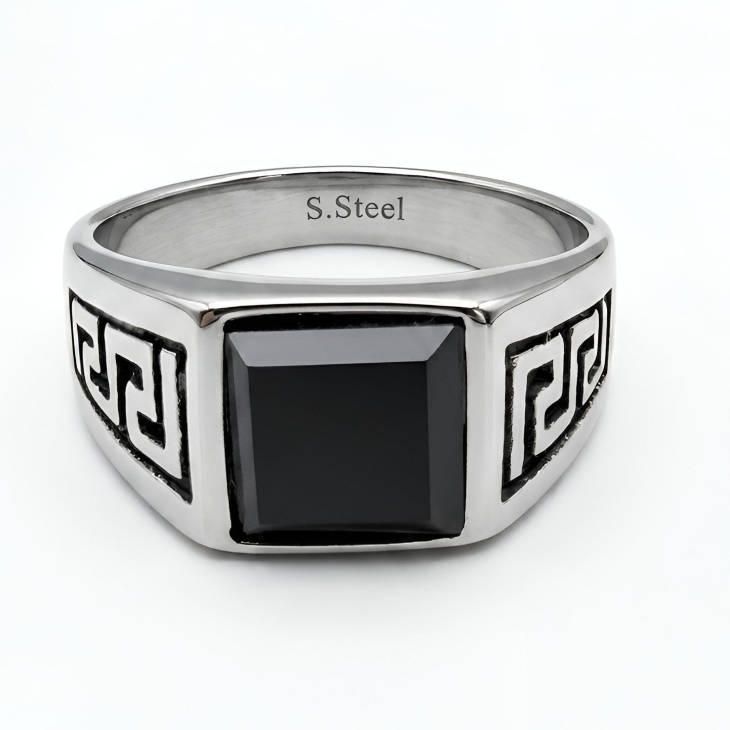 Stainless steel Greek Key Meander ring made in Greece