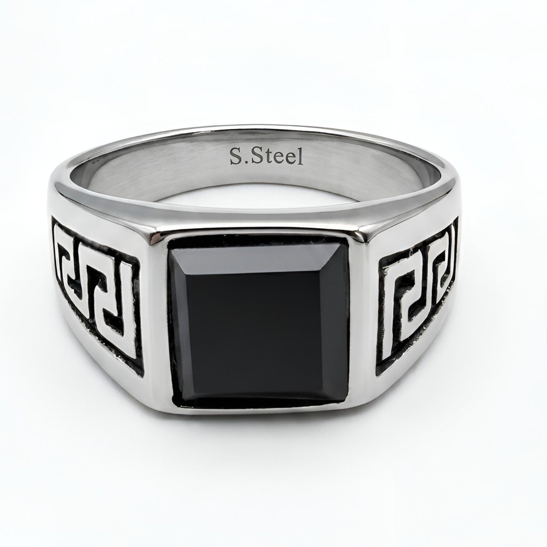 Stainless steel Greek Key Meander ring made in Greece