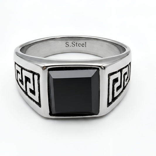 Stainless steel Greek Key Meander ring made in Greece