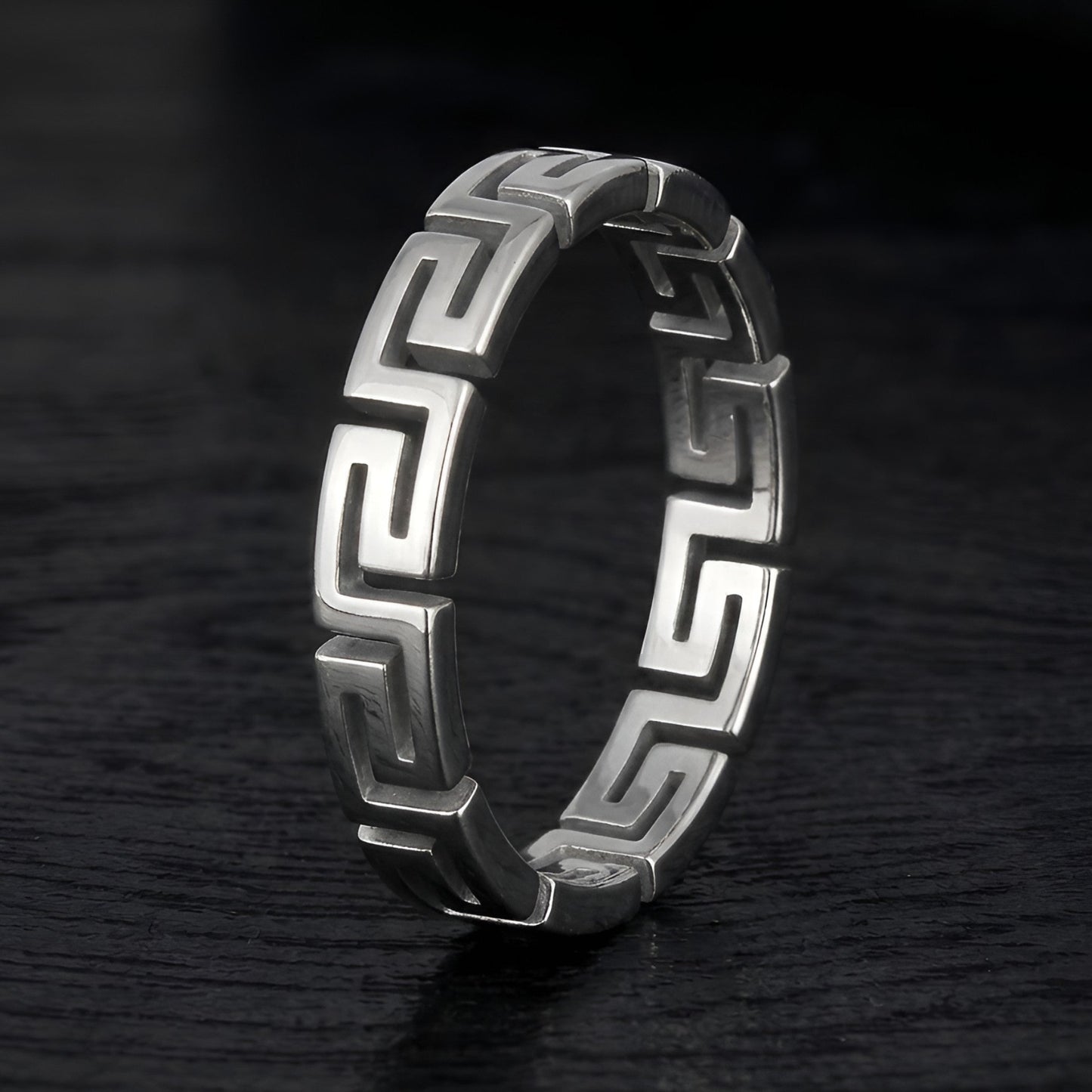 3mm stainless steel Greek Meander ring