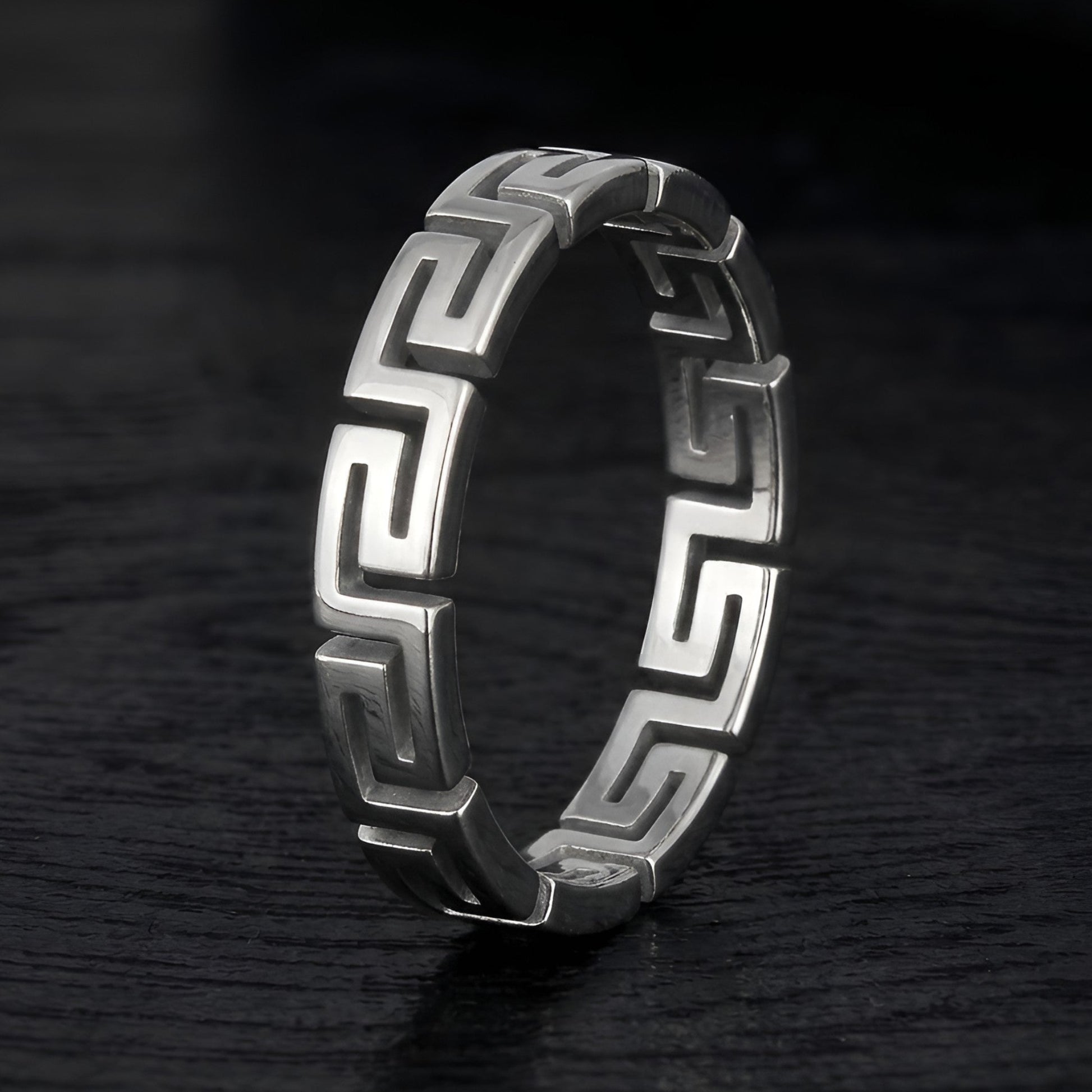 3mm stainless steel Greek Meander ring