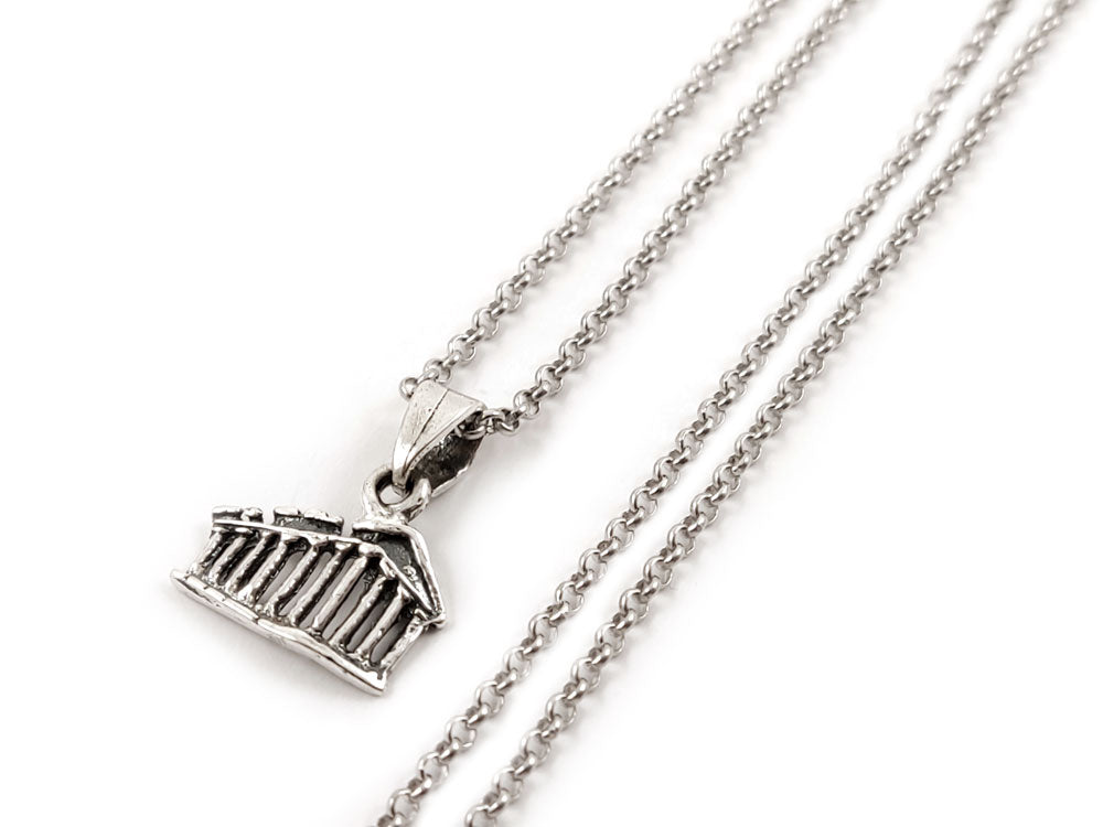 Greek Parthenon Temple Silver Chain Pendant Necklace