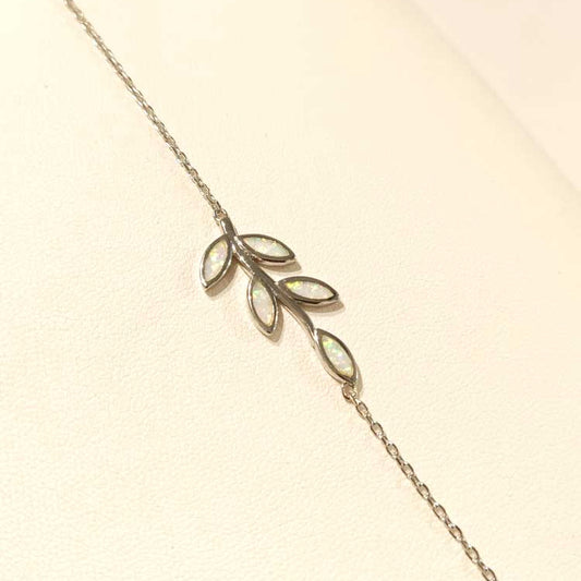 white opal silver bracelet in leaf design made in Greece