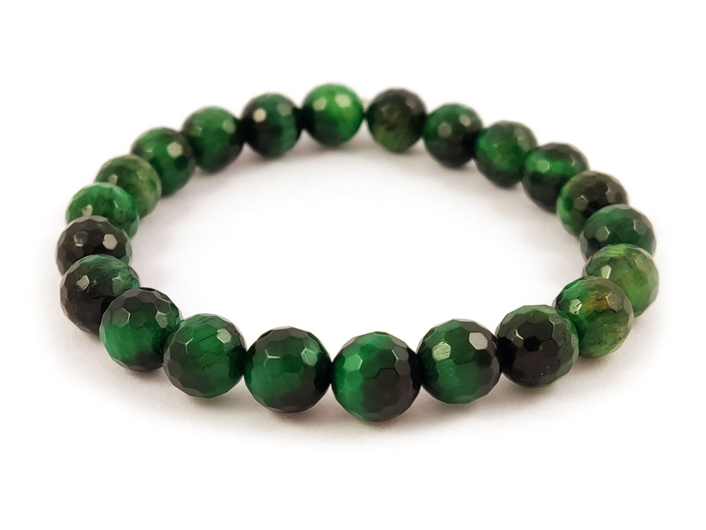 Natural Green Cat's Eye Bracelet with Genuine Faceted Stones 8mm