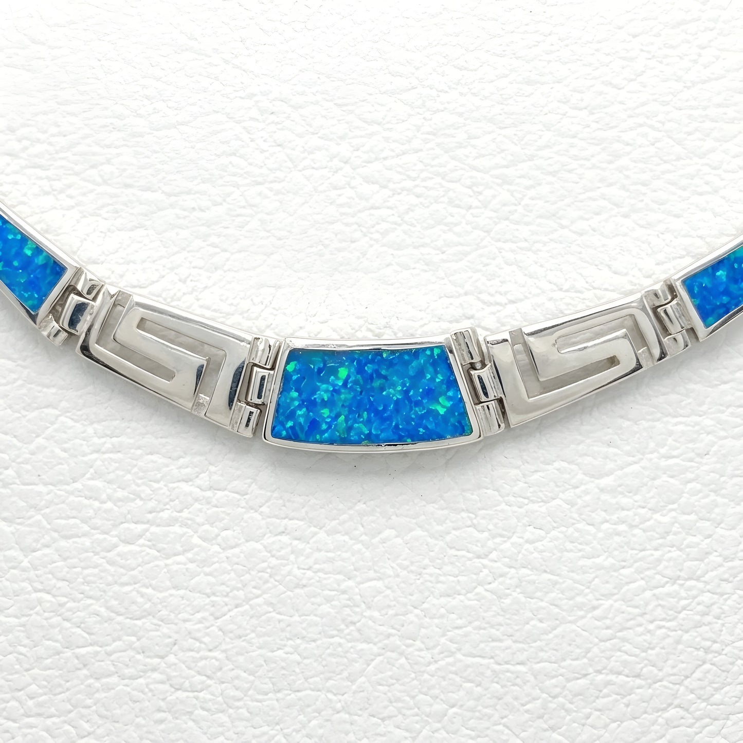 925 sterling silver Greek Meander necklace with blue opal