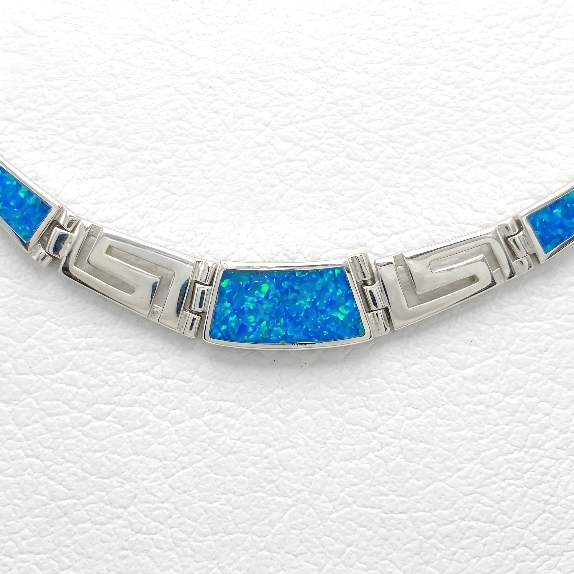 925 sterling silver Greek Meander necklace with blue opal