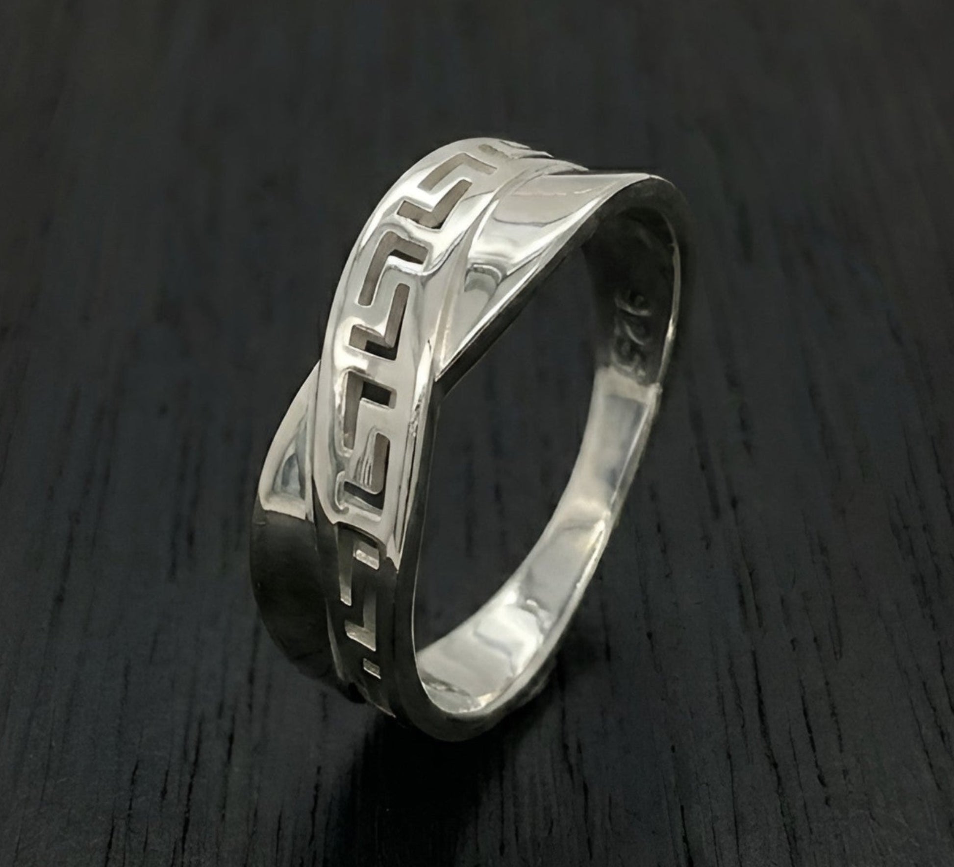 925 sterling silver Greek Key ring modern design