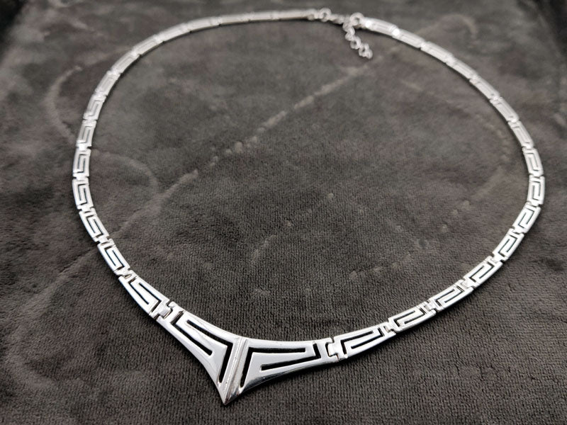 Greek Key Silver V Necklace