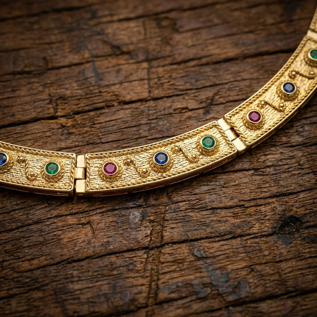 Handmade Greek Byzantine Necklace in Sterling Silver 925 with Purple Green Blue CZ Stones