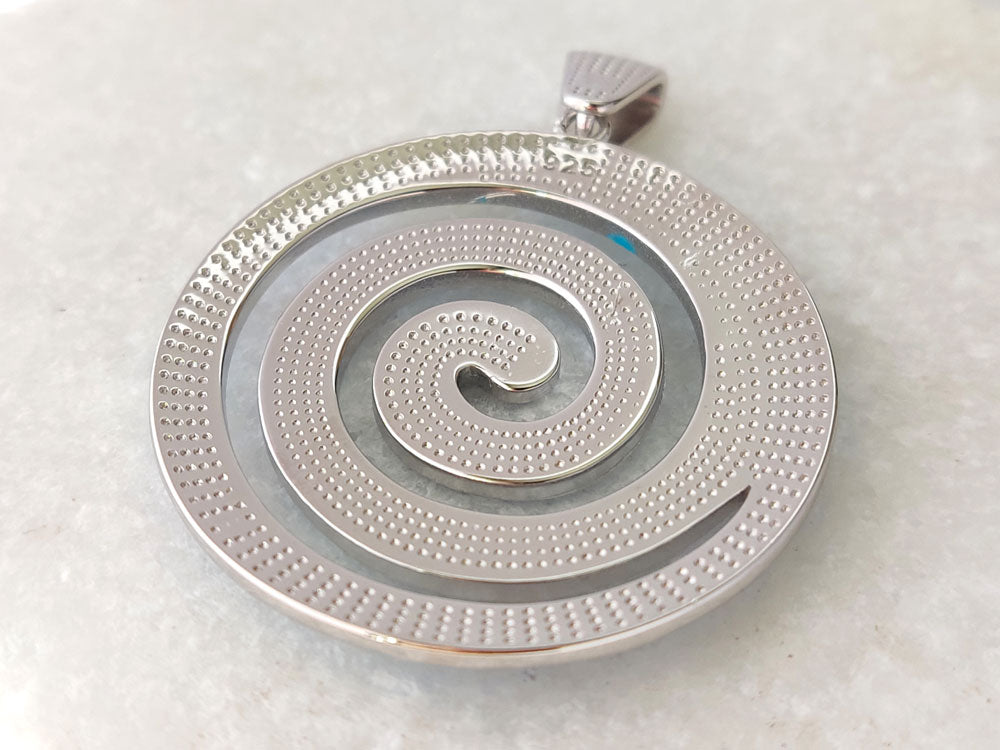 Blue opal Greek spiral design pendant made in Greece side detail