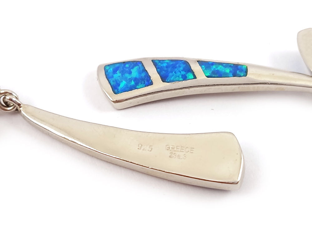 "Blue opal earrings handcrafted in Greece hallmarked 925"