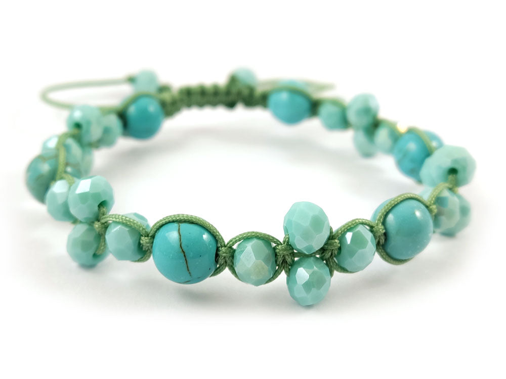 Greek handmade bracelet with turquoise crystals and macrame cord