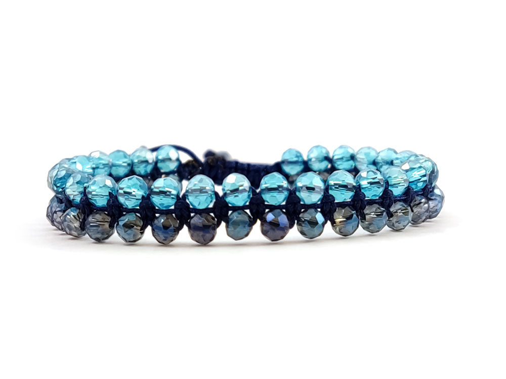 Adjustable blue crystal cord bracelet close-up