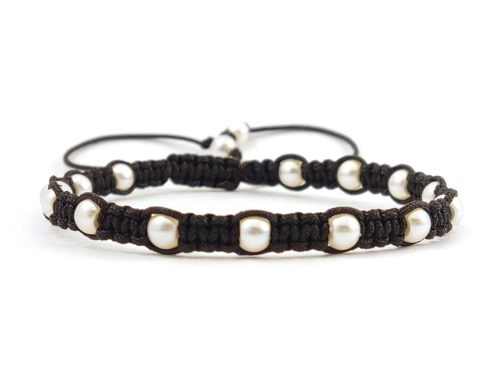 Boho style Shamballa bracelet with 4mm pearls