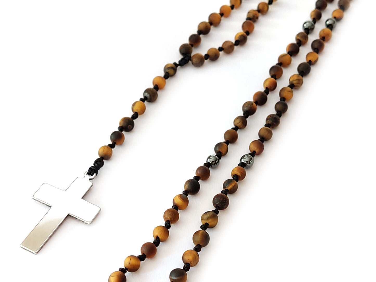 Exquisite Greek Handmade Rosary Necklace featuring Tiger's Eye gemstones.
