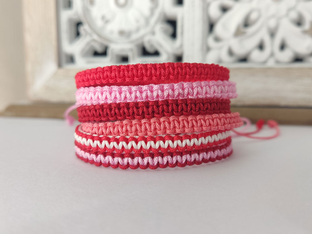 Handmade Greek Waterproof Macrame Bracelet or Anklet – Pink Red Salmon White Colors
