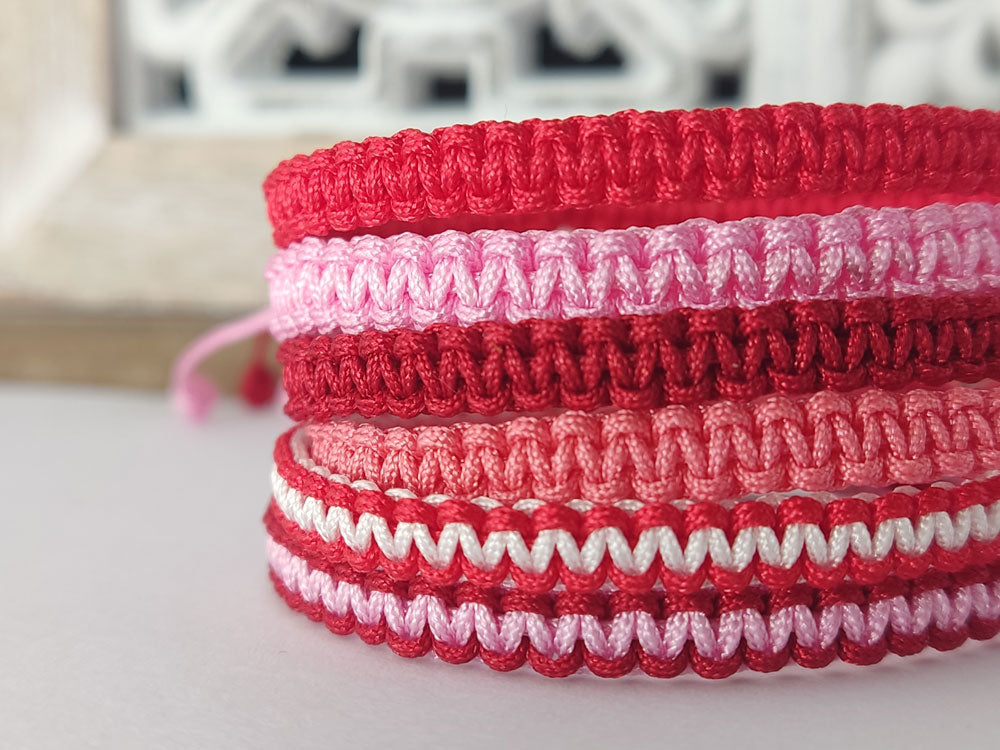 Handmade Greek Waterproof Macrame Bracelet or Anklet – Pink Red Salmon White Colors