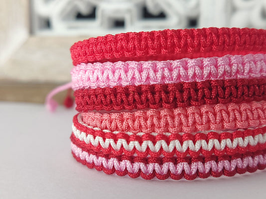 Handmade Greek Waterproof Macrame Bracelet or Anklet – Pink Red Salmon White Colors