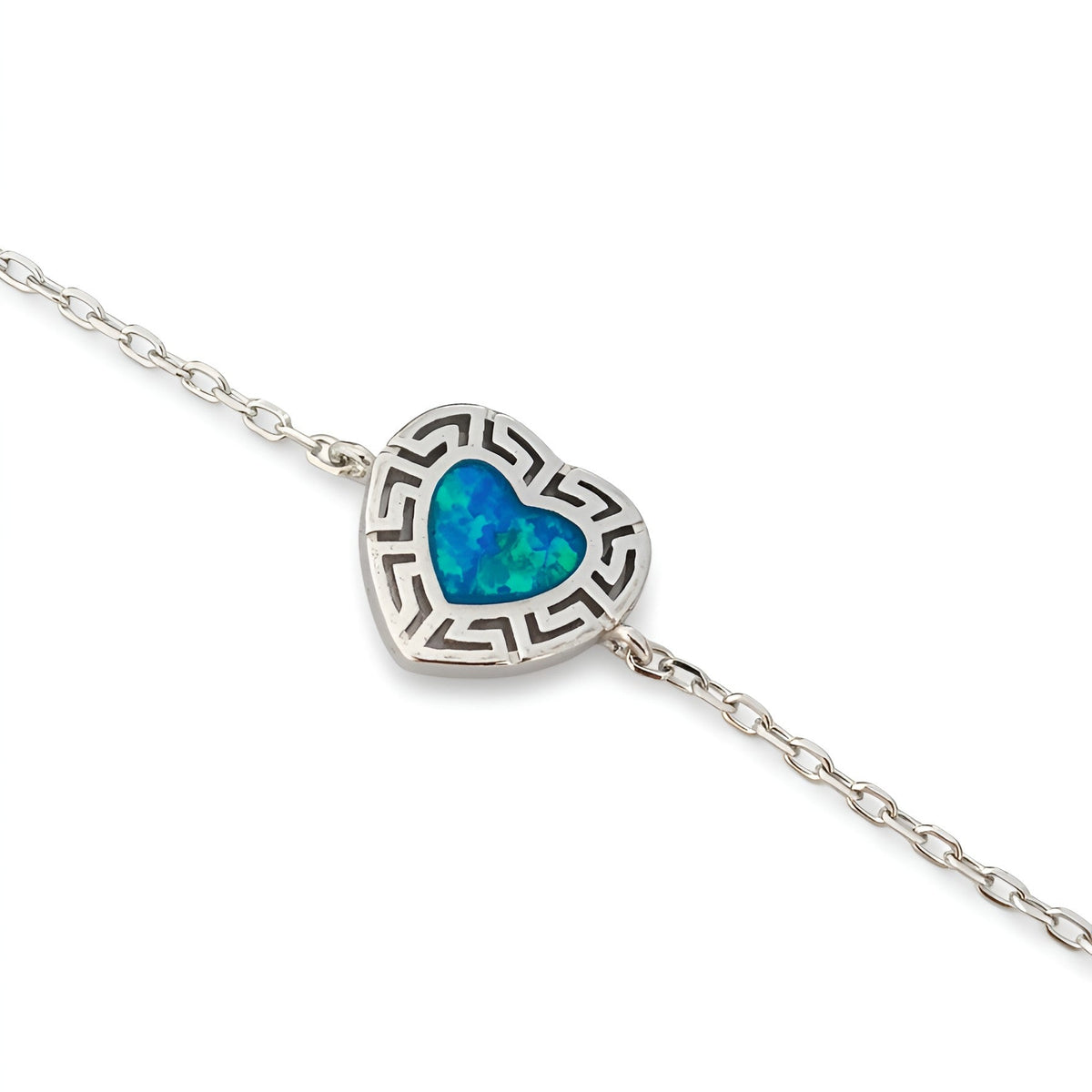 Adjustable blue opal heart bracelet for women