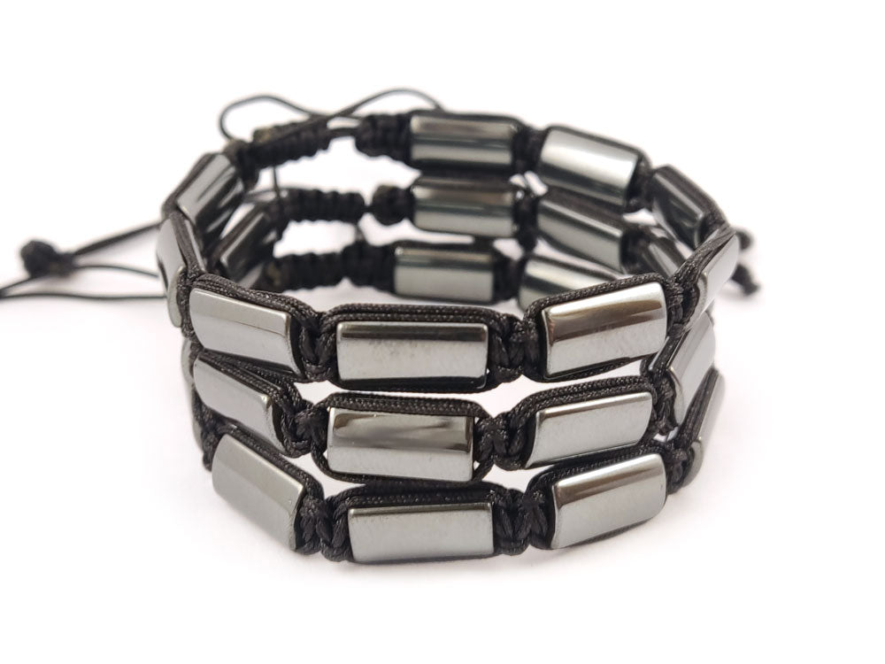 Hematite Stone Shamballa Macrame Bracelet – Handmade Adjustable Black Cord