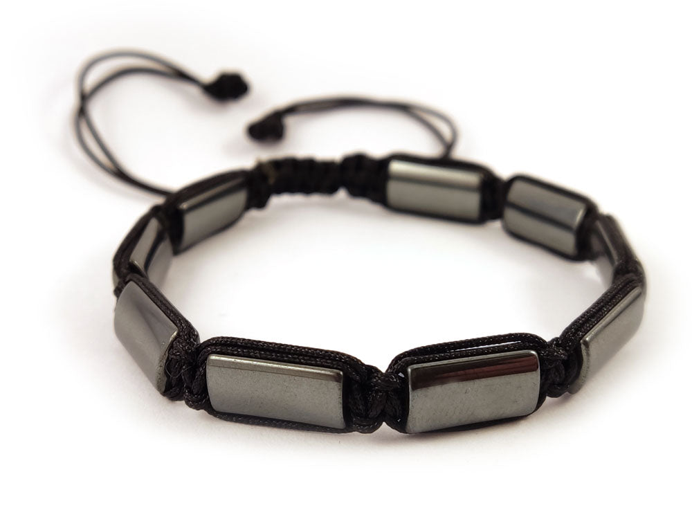 Hematite Stone Shamballa Macrame Bracelet – Handmade Adjustable Black Cord