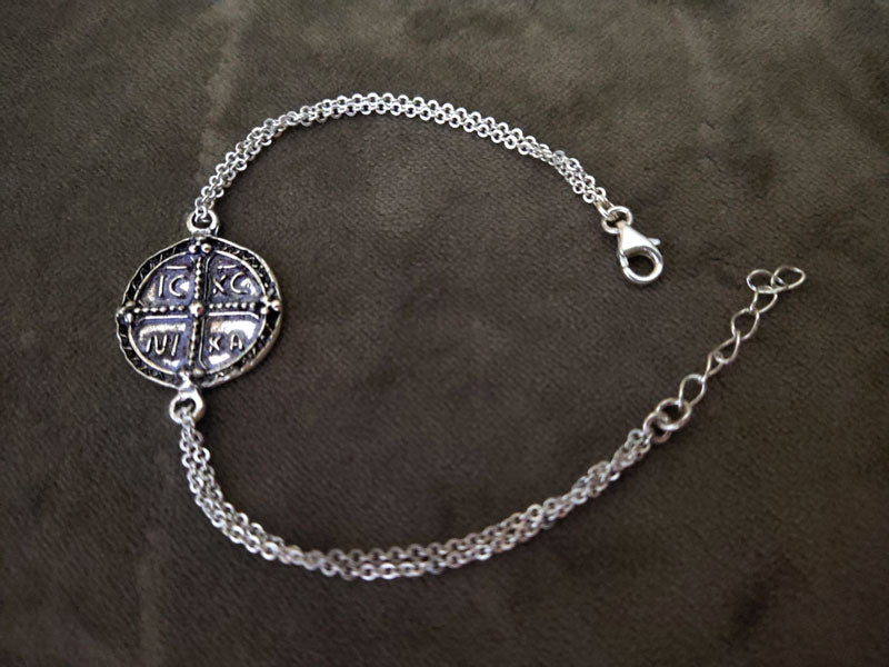 Bracelet chaîne en argent avec pièce de monnaie grecque byzantine de Constantin 20 mm