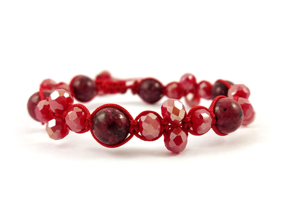 Red Jasper And Crystals Shamballa Adjustable Handmade Bracelet