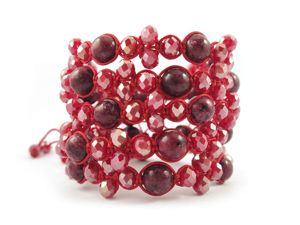 Red Jasper And Crystals Shamballa Adjustable Handmade Bracelet
