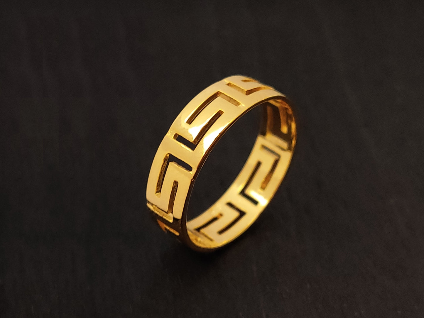 Greek Key Gold Plated Silver Ring 5mm