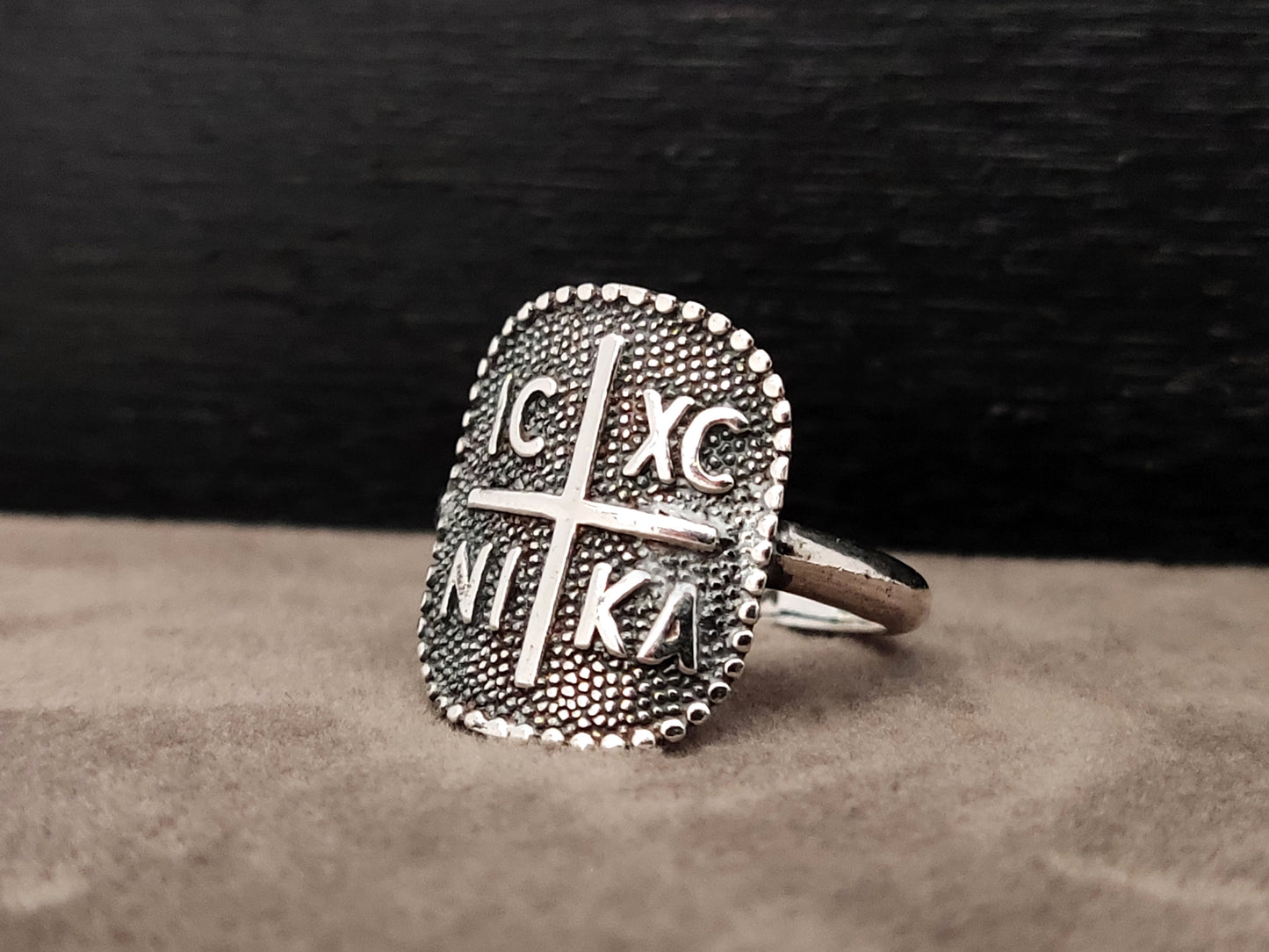 Byzantine Konstantinato Cross Silver Greek Ring 17x15mm