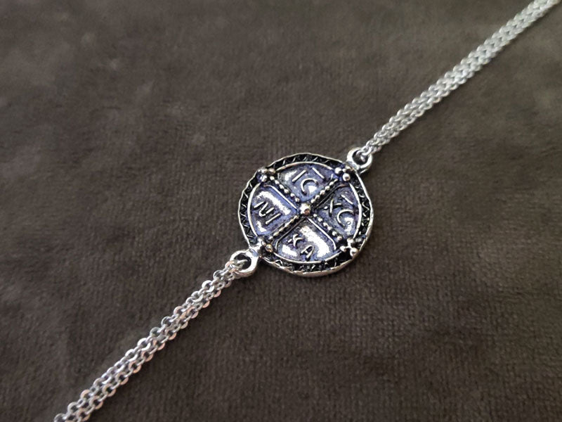 Bracelet chaîne en argent avec pièce de monnaie grecque byzantine de Constantin 20 mm