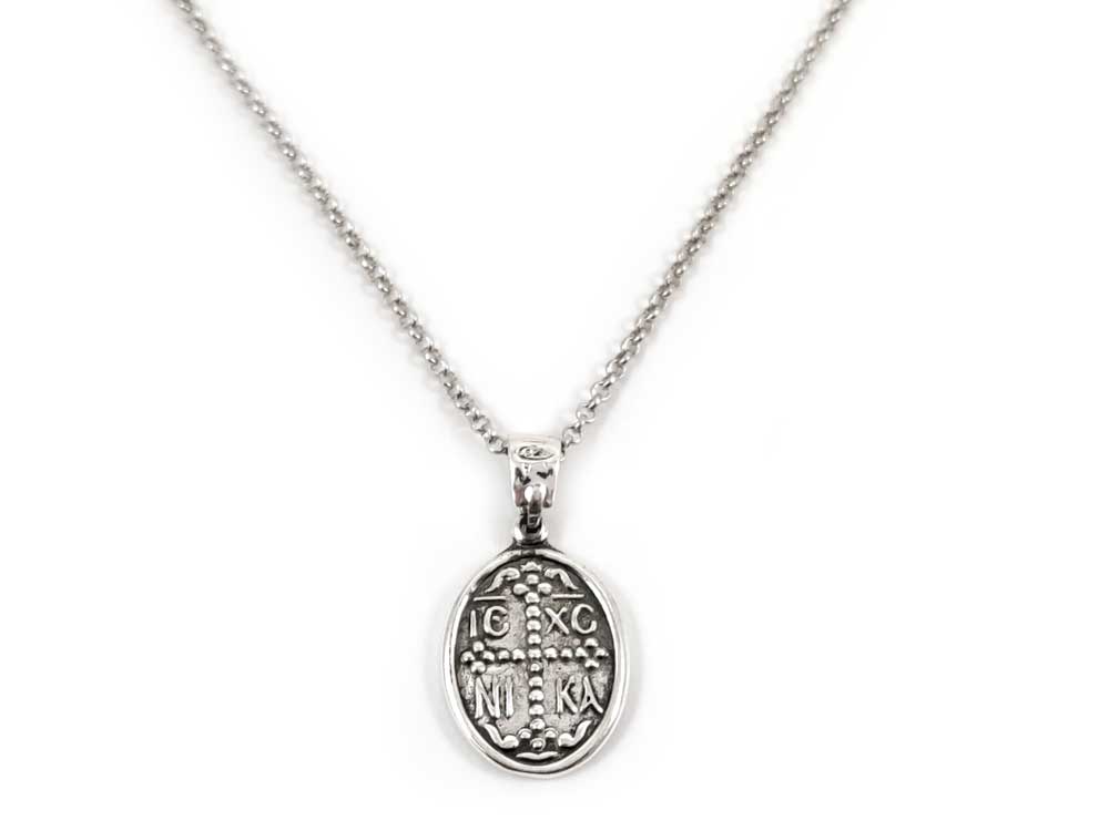 Greek Byzantine Konstantinato Pendant in Sterling Silver 925 with 2 mm chain, hallmark 925, free global shipping.