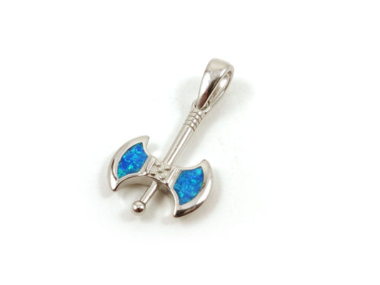 Sterling Silver 925 Blue Opal pendant with Double Axe Labrys Minoan design, 25 x 14 mm, handcrafted in Greece.