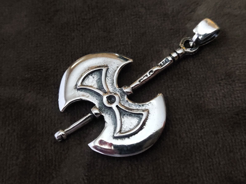 Greek Double Axe Labrys Silver Pendant 45x29mm