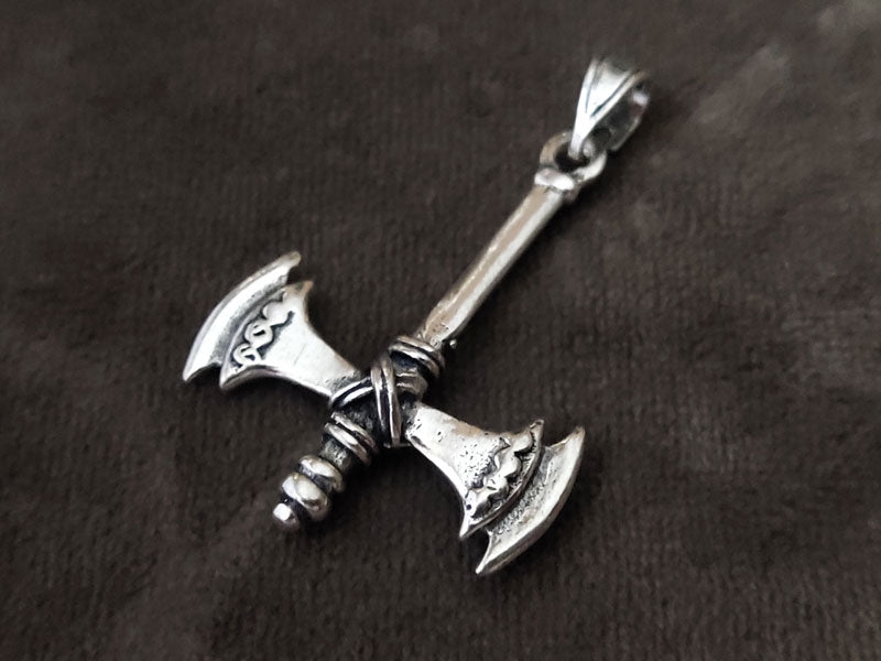 Greek Double Axe Labrys Silver Pendant 40x27mm