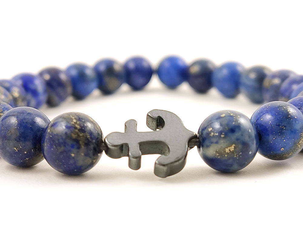 Handmade Greek Lapis Lazuli Stones 8mm And Hematite Anchor Bracelet