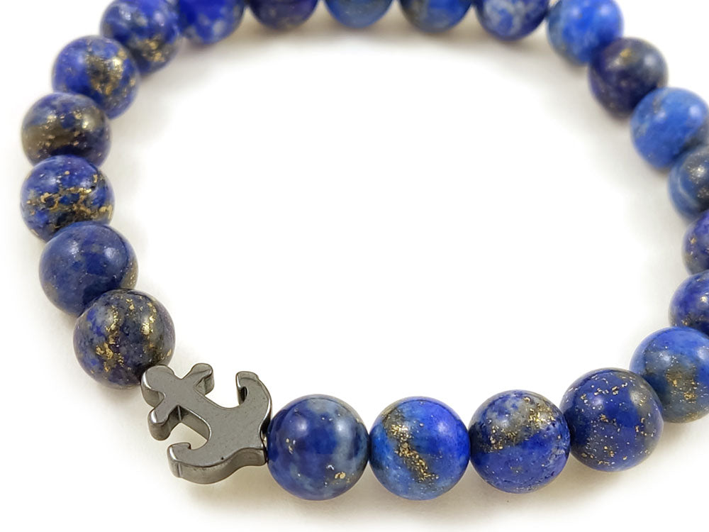 Handmade Greek Lapis Lazuli Stones 8mm And Hematite Anchor Bracelet