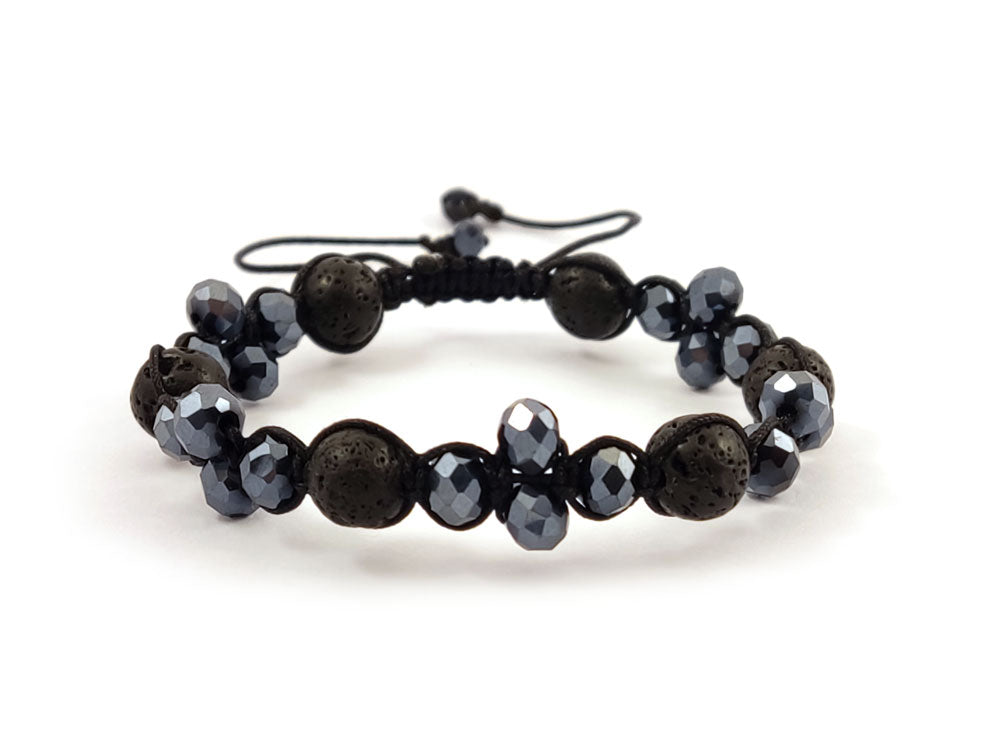 Volcanic stone and crystal bead bracelet made in Greece
