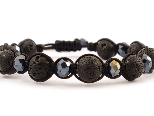 Handmade black cord bracelet with volcanic lava beads