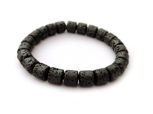 Greek bracelet made with real volcanic lava stones in cylinder shape measuring 8mm width.
